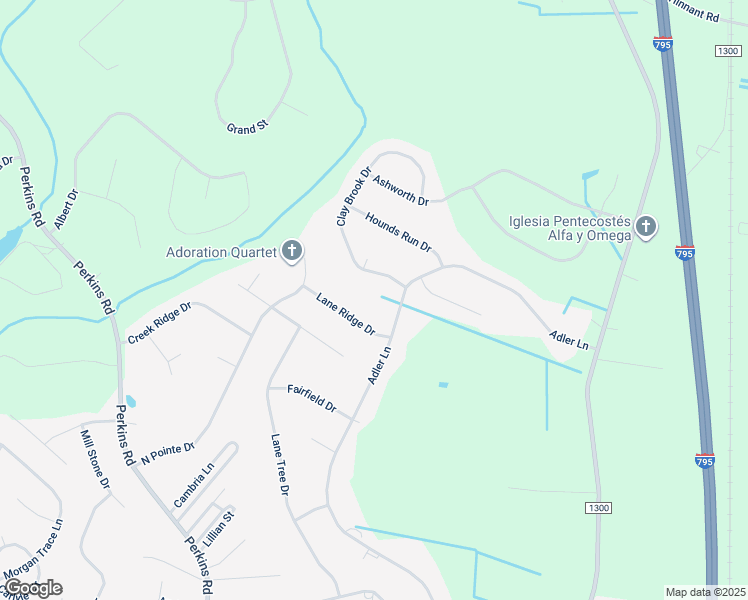 map of restaurants, bars, coffee shops, grocery stores, and more near 407 Adler Lane in Goldsboro