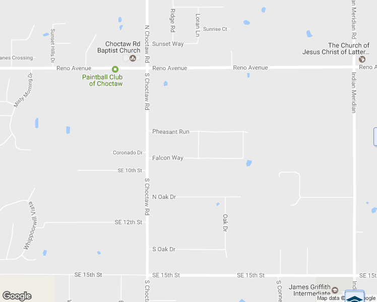 map of restaurants, bars, coffee shops, grocery stores, and more near 15197 Falcon Way in Choctaw