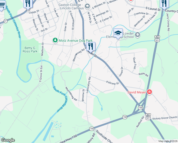 map of restaurants, bars, coffee shops, grocery stores, and more near 1398 Laboratory Road in Lincolnton