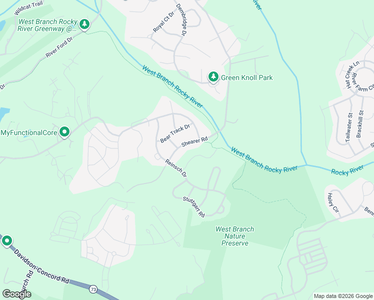 map of restaurants, bars, coffee shops, grocery stores, and more near 18130 State Road 2418 in Davidson