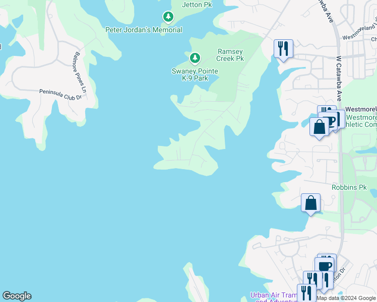 map of restaurants, bars, coffee shops, grocery stores, and more near 18003 Nantz Road in Cornelius