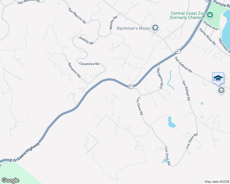 map of restaurants, bars, coffee shops, grocery stores, and more near 8110 Castenada Lane in Atascadero