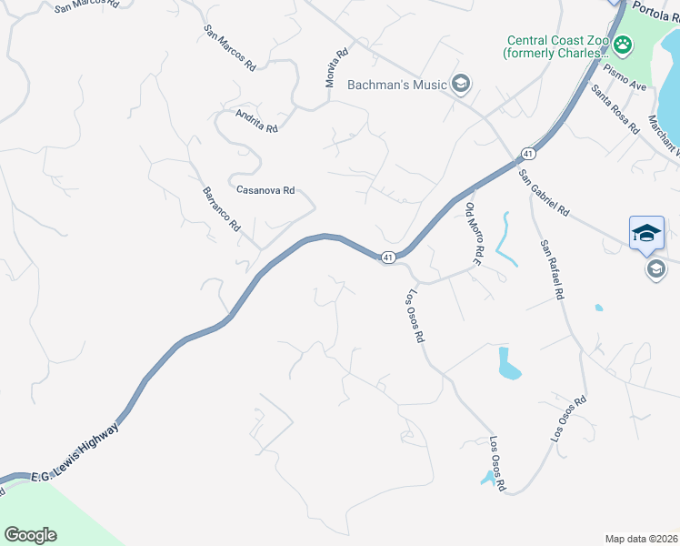 map of restaurants, bars, coffee shops, grocery stores, and more near 8110 Castenada Lane in Atascadero