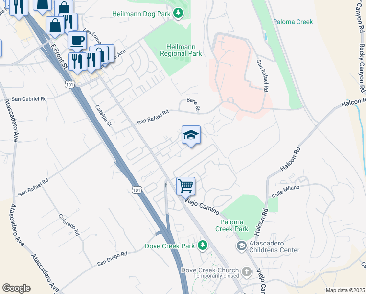 map of restaurants, bars, coffee shops, grocery stores, and more near 9405 Avenida Maria in Atascadero
