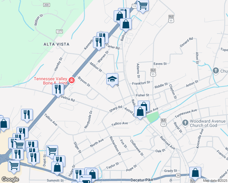 map of restaurants, bars, coffee shops, grocery stores, and more near 1601 Palos Street in Athens