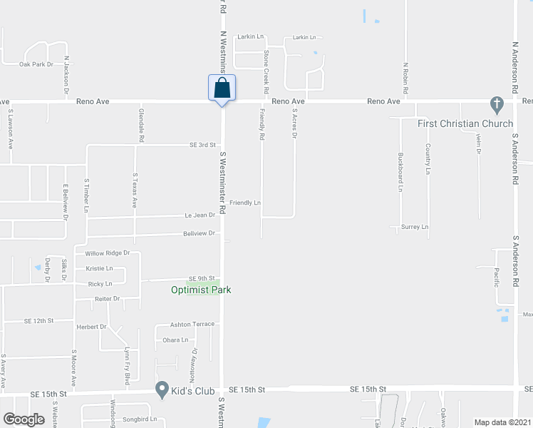 map of restaurants, bars, coffee shops, grocery stores, and more near 704 South Friendly Drive in Midwest City