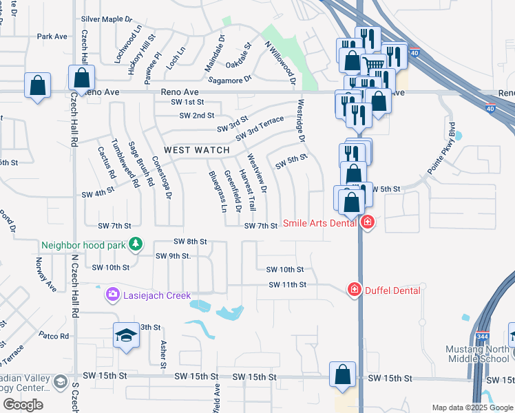 map of restaurants, bars, coffee shops, grocery stores, and more near 708 Harvest Trail in Yukon