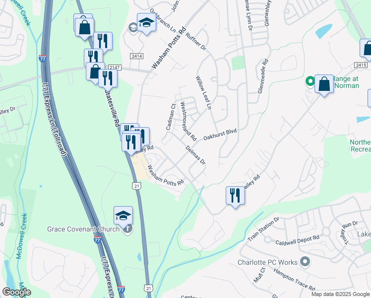 map of restaurants, bars, coffee shops, grocery stores, and more near 17905 Delmas Drive in Cornelius