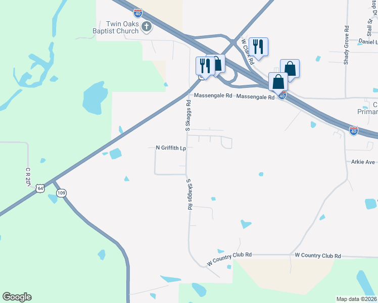 map of restaurants, bars, coffee shops, grocery stores, and more near 401 South Skaggs Road in Clarksville