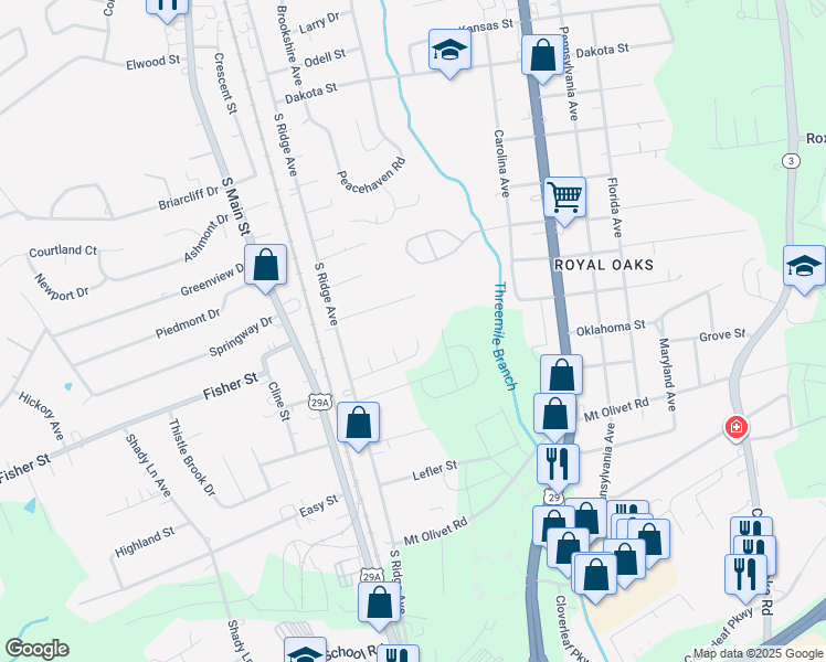 map of restaurants, bars, coffee shops, grocery stores, and more near 275 Southaven Court in Kannapolis