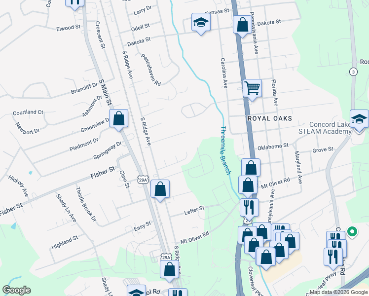 map of restaurants, bars, coffee shops, grocery stores, and more near 275 Southaven Court in Kannapolis