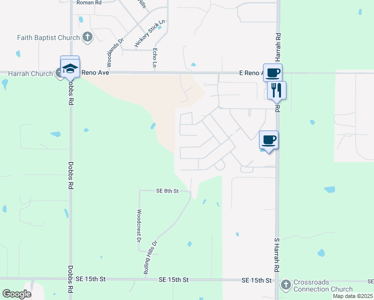 map of restaurants, bars, coffee shops, grocery stores, and more near 20566 Frontier Avenue in Harrah