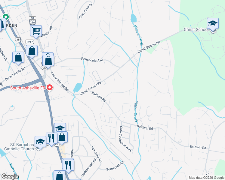 map of restaurants, bars, coffee shops, grocery stores, and more near 7 Pressley Branch Road in Buncombe County
