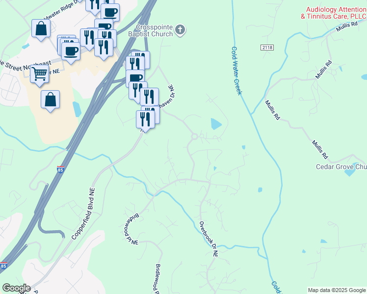 map of restaurants, bars, coffee shops, grocery stores, and more near 995 Ravenswood Rd NE in Concord