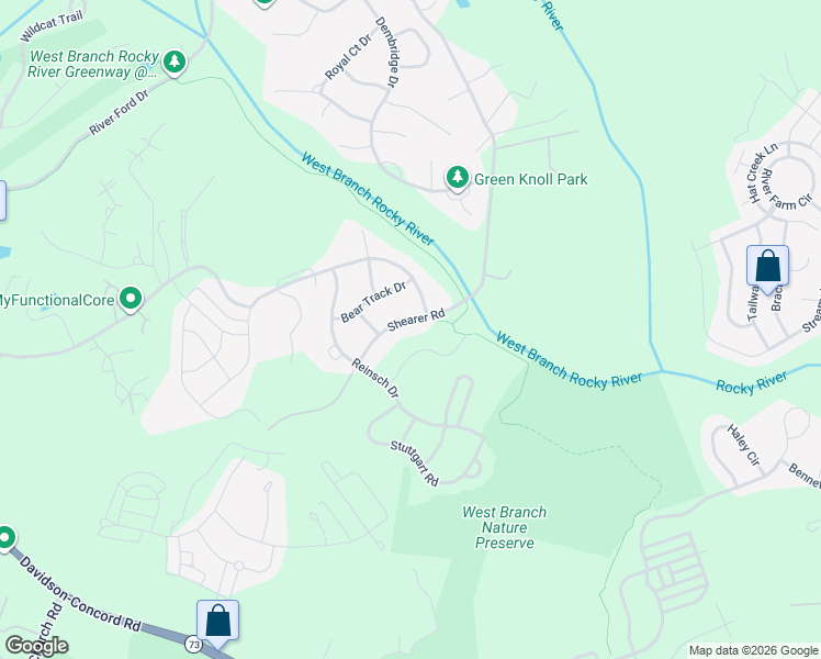 map of restaurants, bars, coffee shops, grocery stores, and more near 18130 State Road 2418 in Davidson