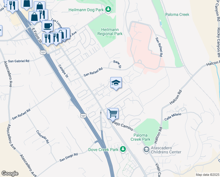 map of restaurants, bars, coffee shops, grocery stores, and more near 9405 Avenida Maria in Atascadero
