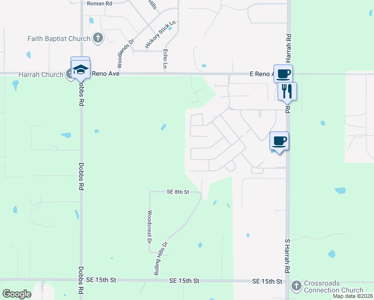map of restaurants, bars, coffee shops, grocery stores, and more near 317 Timber Lane in Harrah