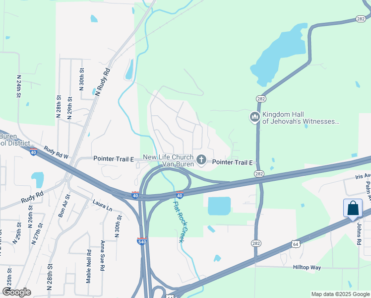 map of restaurants, bars, coffee shops, grocery stores, and more near 1506 Cherokee Trail in Van Buren