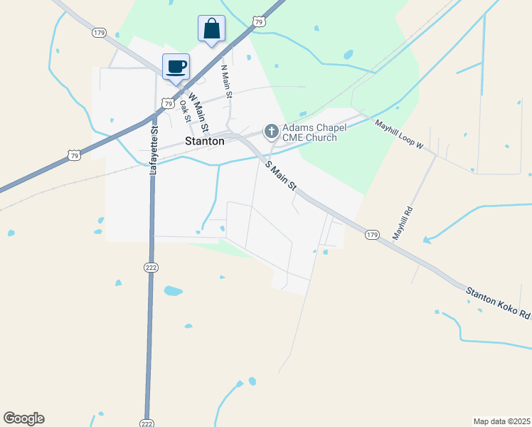 map of restaurants, bars, coffee shops, grocery stores, and more near 107 Hillcrest Street in Stanton