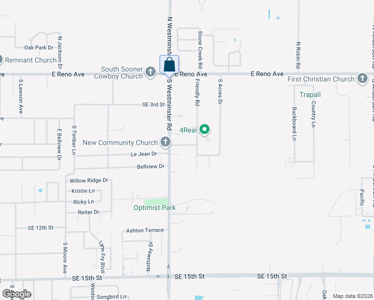 map of restaurants, bars, coffee shops, grocery stores, and more near 704 South Friendly Drive in Midwest City