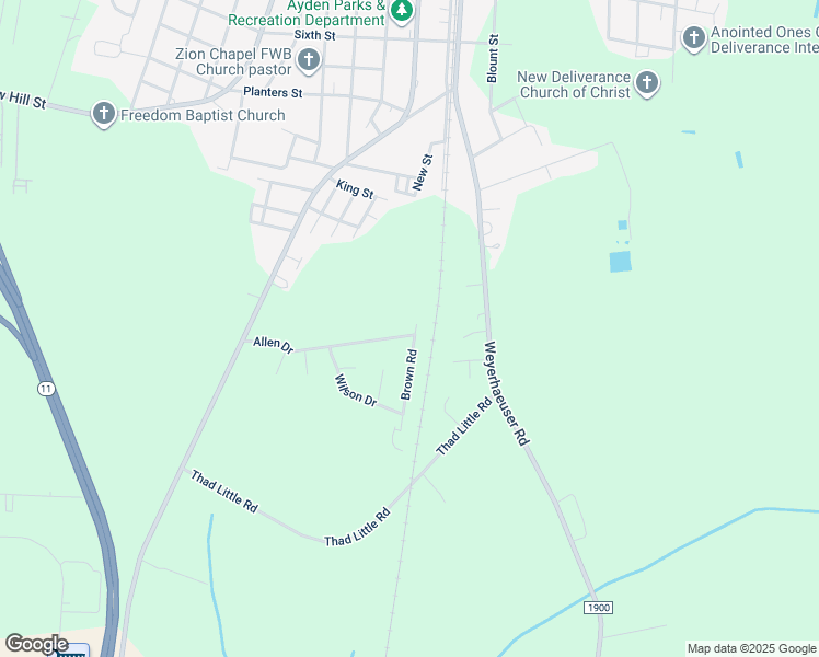 map of restaurants, bars, coffee shops, grocery stores, and more near 359 Allen Dr in Ayden