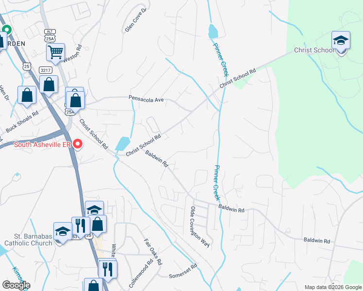 map of restaurants, bars, coffee shops, grocery stores, and more near 7 Presley Branch Road in Arden