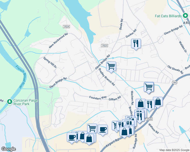 map of restaurants, bars, coffee shops, grocery stores, and more near 6 Shade Drive in Arden