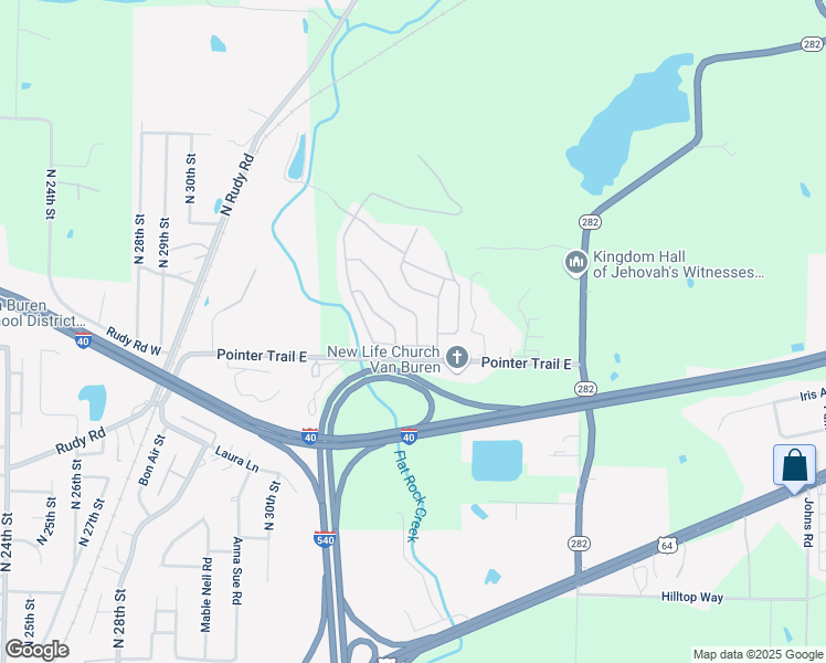 map of restaurants, bars, coffee shops, grocery stores, and more near 1506 Cherokee Trail in Van Buren