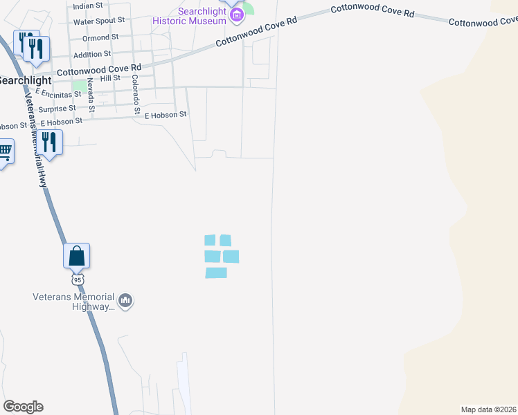 map of restaurants, bars, coffee shops, grocery stores, and more near in Searchlight