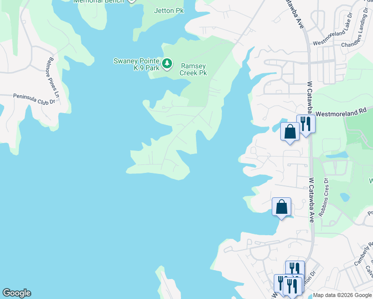 map of restaurants, bars, coffee shops, grocery stores, and more near 18101 Arbor Place in Cornelius