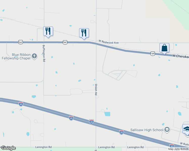map of restaurants, bars, coffee shops, grocery stores, and more near 255 Shiloh Road in Sallisaw