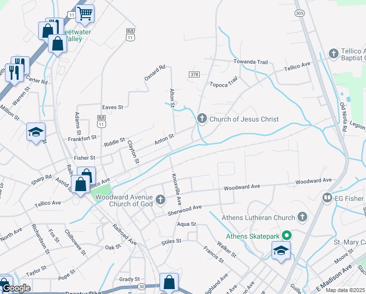 map of restaurants, bars, coffee shops, grocery stores, and more near 601-699 Tellico Avenue in Athens