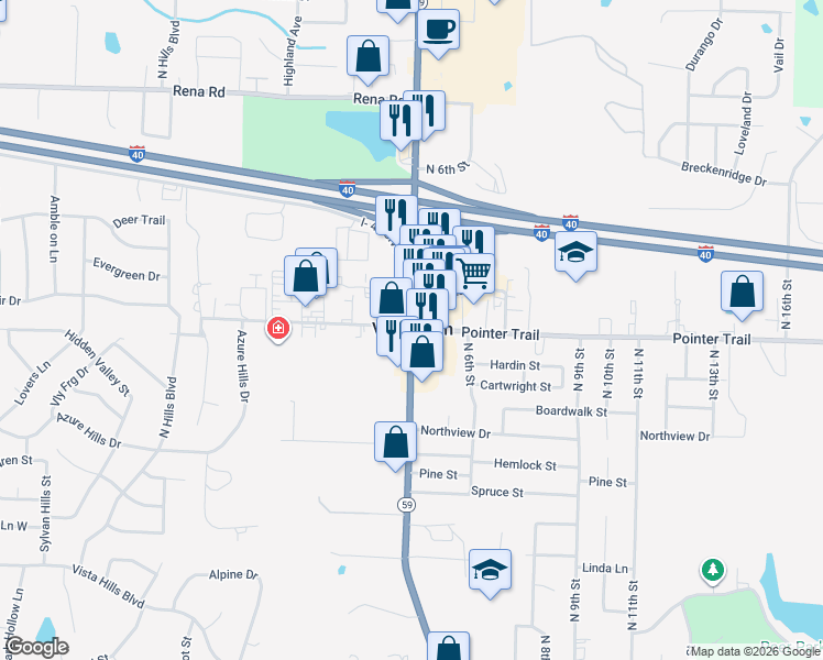 map of restaurants, bars, coffee shops, grocery stores, and more near in Van Buren
