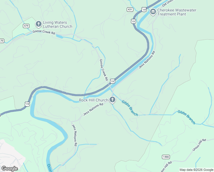 map of restaurants, bars, coffee shops, grocery stores, and more near BIA Highway 1445 in Cherokee