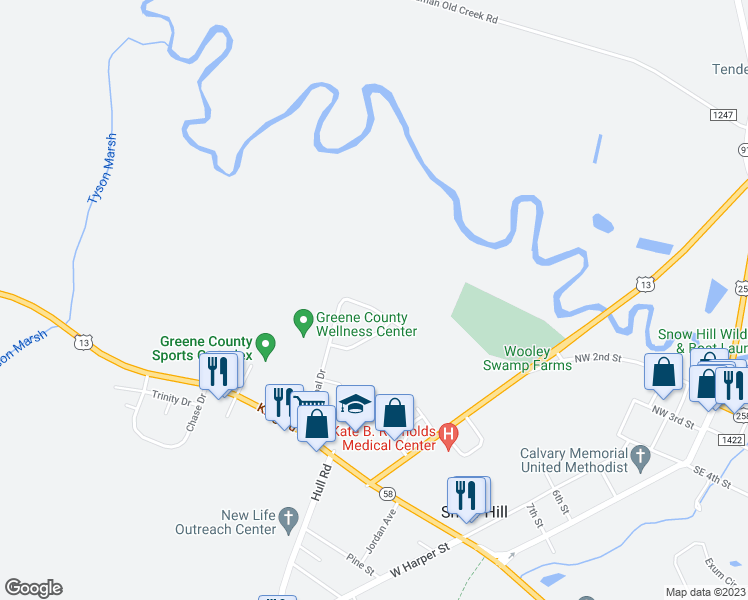 map of restaurants, bars, coffee shops, grocery stores, and more near 322 Pineshoal Drive in Snow Hill