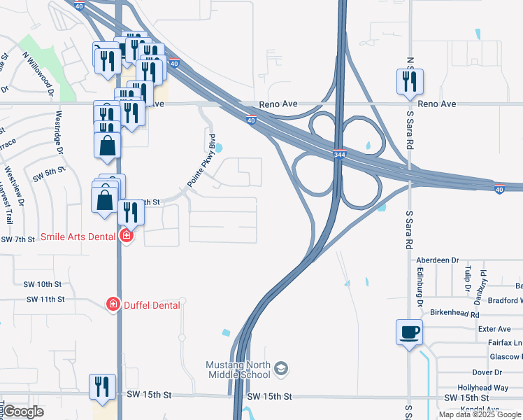 map of restaurants, bars, coffee shops, grocery stores, and more near 708 Garrison Lane in Yukon