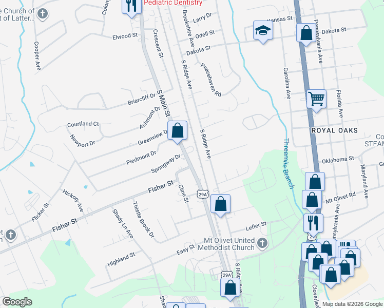 map of restaurants, bars, coffee shops, grocery stores, and more near 2513 South Main Street in Kannapolis