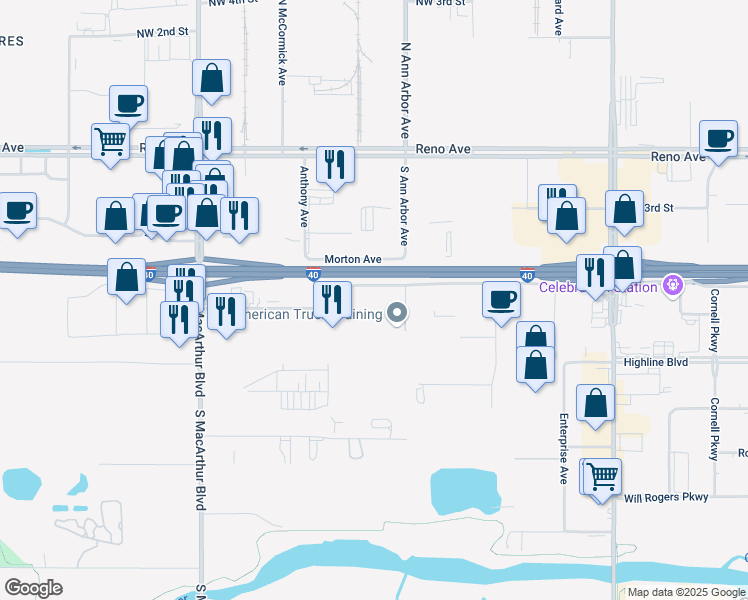 map of restaurants, bars, coffee shops, grocery stores, and more near 4960 Southwest 5th Street in Oklahoma City