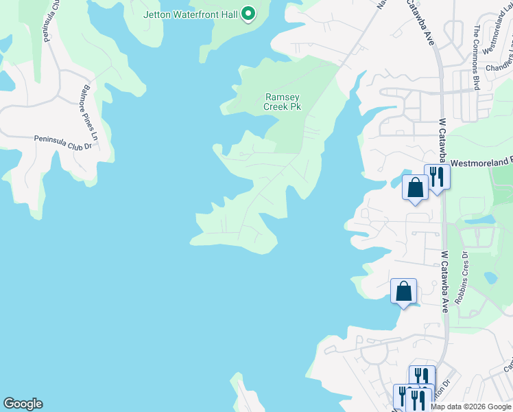 map of restaurants, bars, coffee shops, grocery stores, and more near 18034 Whispering Oaks Drive in Cornelius