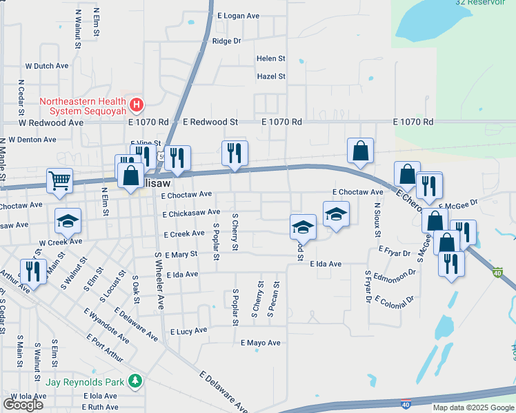 map of restaurants, bars, coffee shops, grocery stores, and more near 828-878 E Chickasaw Pl in Sallisaw