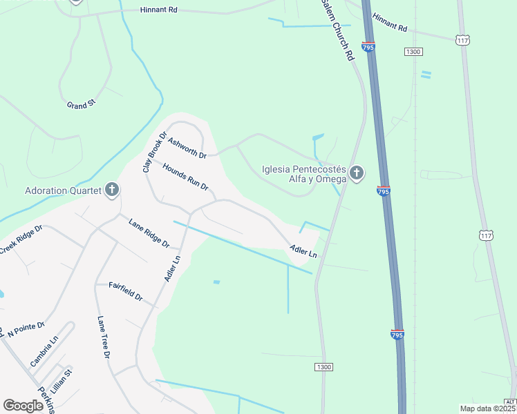 map of restaurants, bars, coffee shops, grocery stores, and more near 613 Adler Lane in Goldsboro