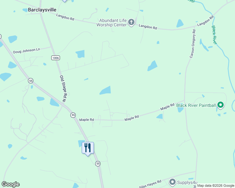 map of restaurants, bars, coffee shops, grocery stores, and more near 100 Hickory Tree Lane in Angier