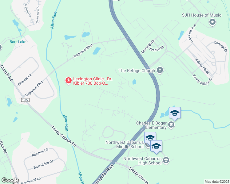 map of restaurants, bars, coffee shops, grocery stores, and more near 5050 Overcrest Drive in Kannapolis