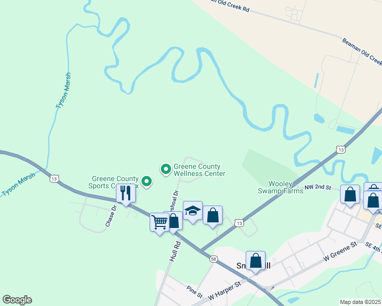 map of restaurants, bars, coffee shops, grocery stores, and more near 316 Pineshoal Drive in Snow Hill