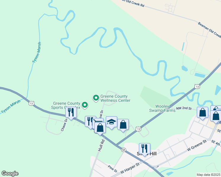 map of restaurants, bars, coffee shops, grocery stores, and more near 316 Pineshoal Drive in Snow Hill