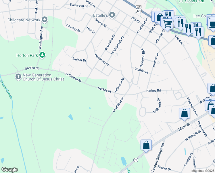 map of restaurants, bars, coffee shops, grocery stores, and more near in Sanford