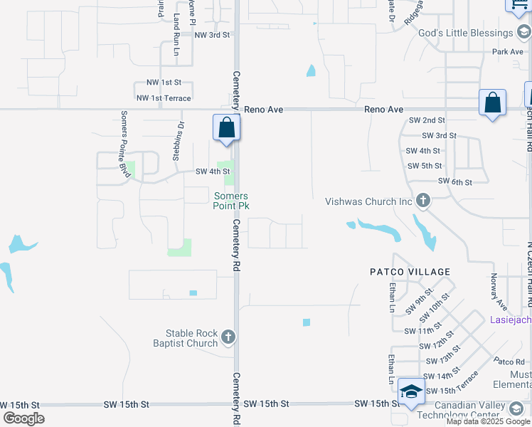 map of restaurants, bars, coffee shops, grocery stores, and more near 12909 Southwest 6th Street in Yukon