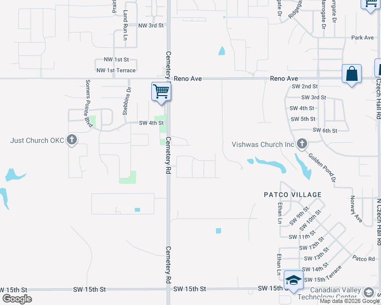 map of restaurants, bars, coffee shops, grocery stores, and more near 12909 Southwest 6th Street in Yukon