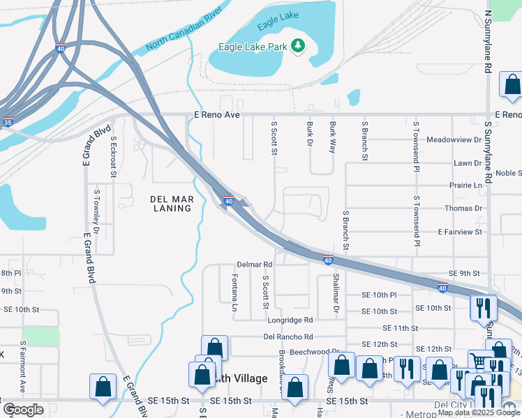 map of restaurants, bars, coffee shops, grocery stores, and more near 3033 Tinker Diagonal in Del City