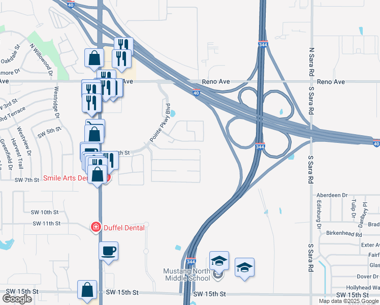 map of restaurants, bars, coffee shops, grocery stores, and more near 11023 Southwest 5th Street in Yukon